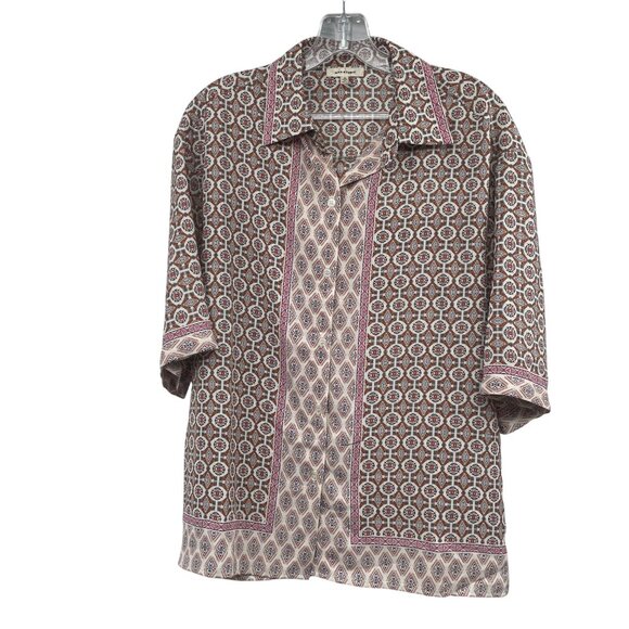 Max Studio Womens Print Button Up Top Short Sleeve Size Small Oversized - Picture 1 of 9